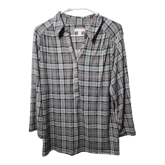 Charter Club Core Knit Popover Tunic  Collared Grey Combo Blouse Top Sz XXL - Picture 1 of 9
